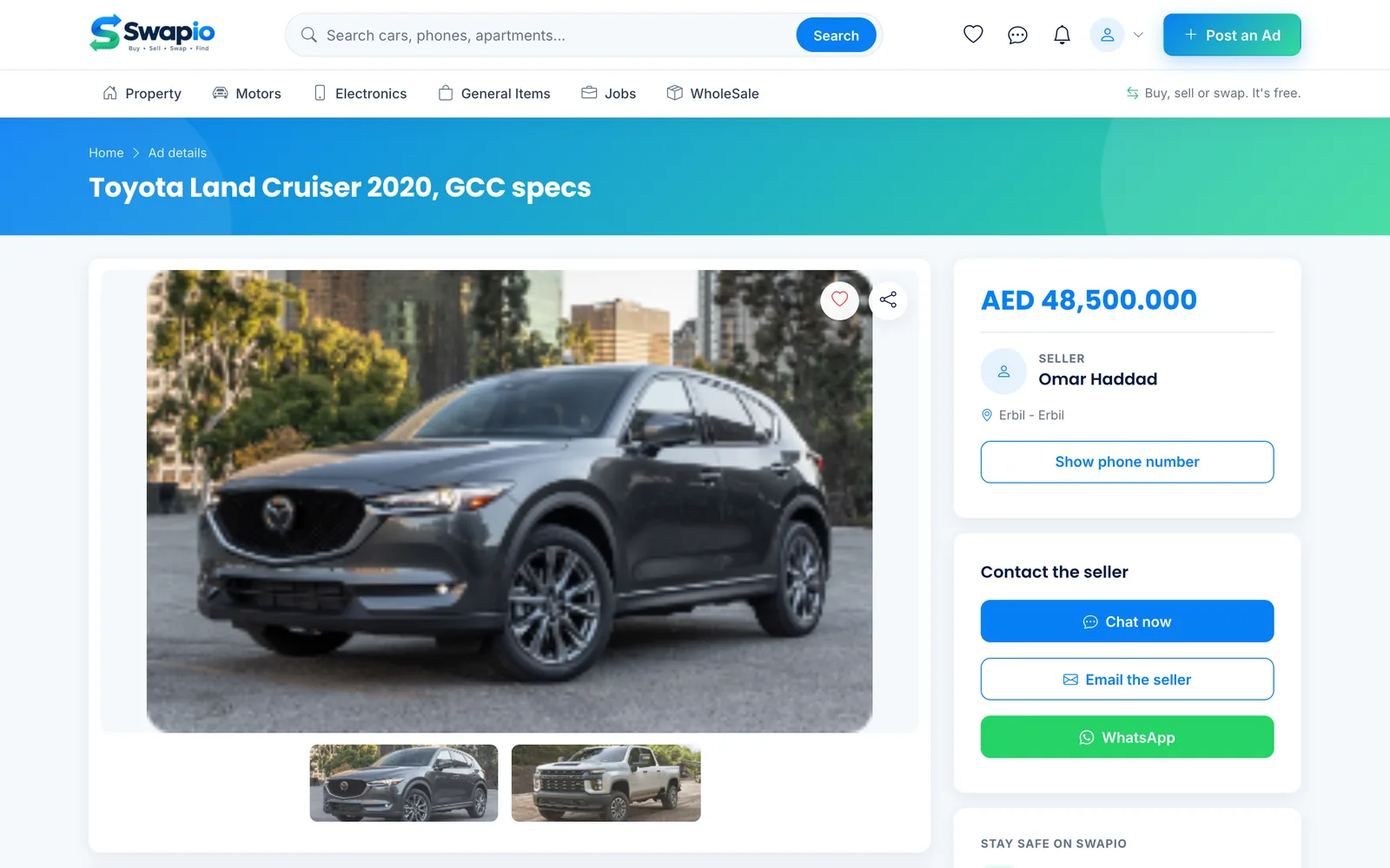 Website ad details page