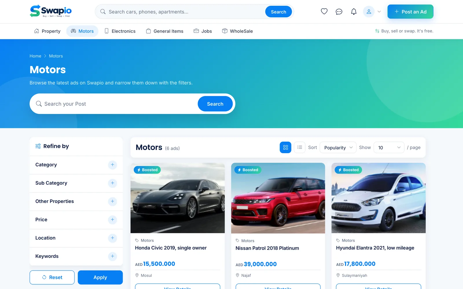 Website listing page